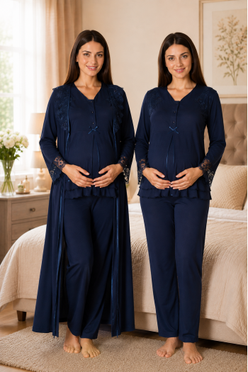 Effortt 2424 Lacivert Lohusa Hamile Pijama Takım Sabahlık Takım Effortt 2424 Lacivert Lohusa Hamile Pijama Takım Sabahlık Takım